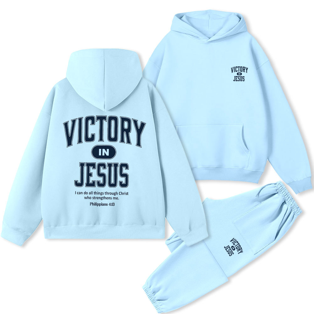 Victory In Jesus Christian Premium Fleece Hoodie Set