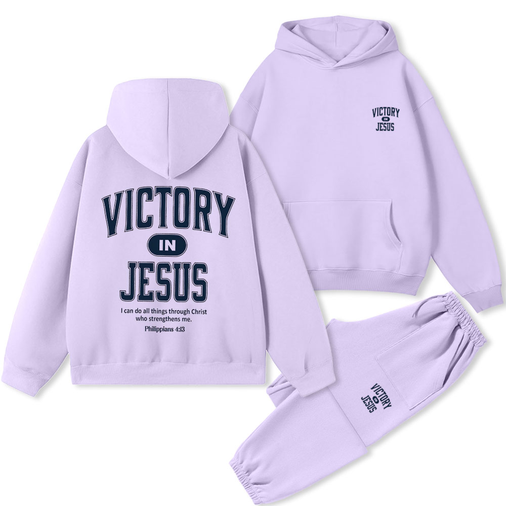 Victory In Jesus Christian Premium Fleece Hoodie Set