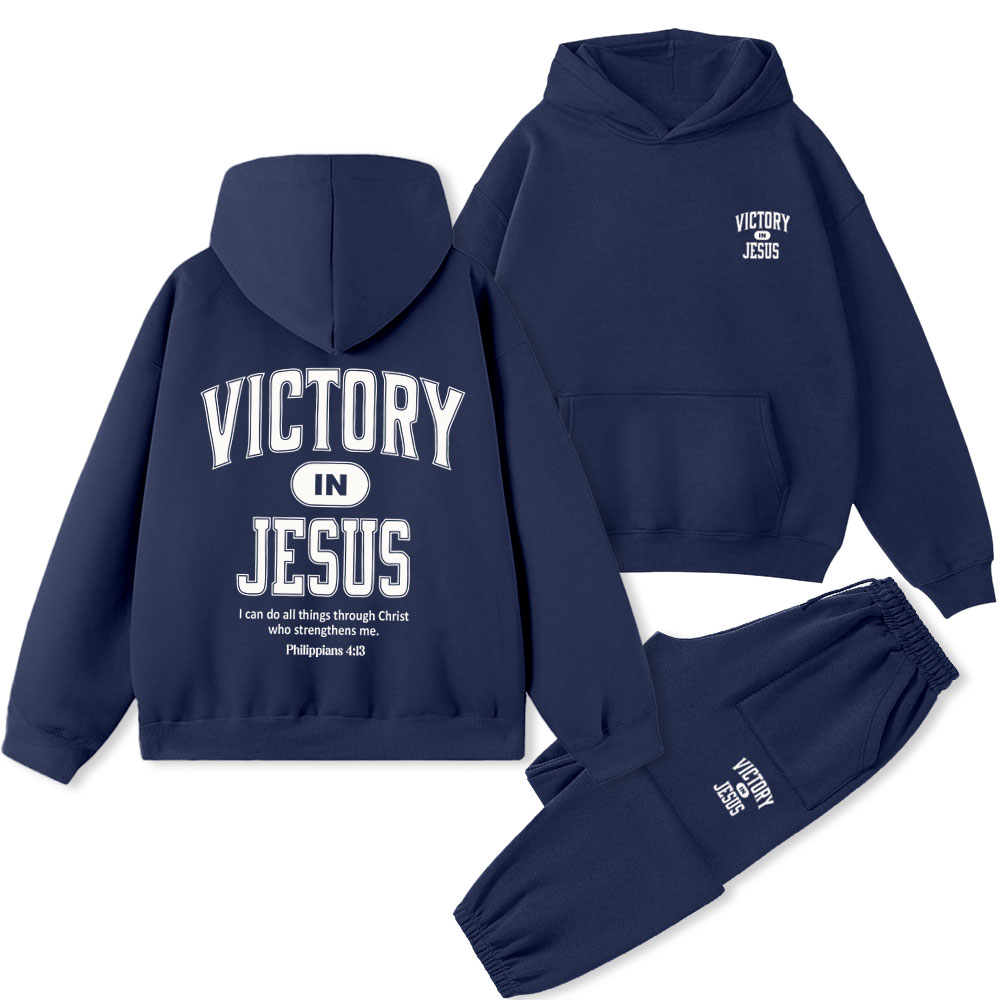 Victory In Jesus Christian Premium Fleece Hoodie Set