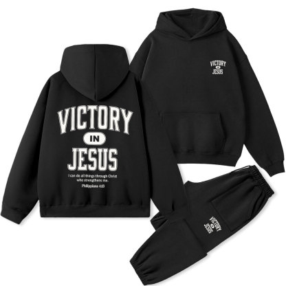 Victory In Jesus Christian Premium Fleece Hoodie Set
