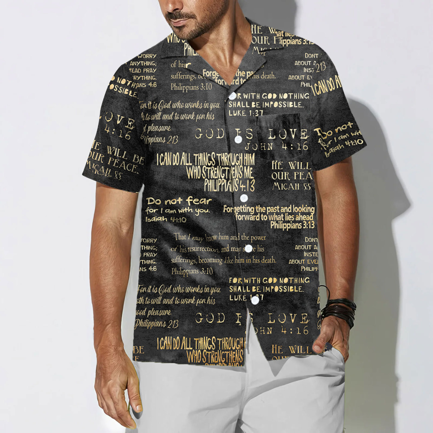 Vintage Bible Verse Black Christian Hawaiian Shirt