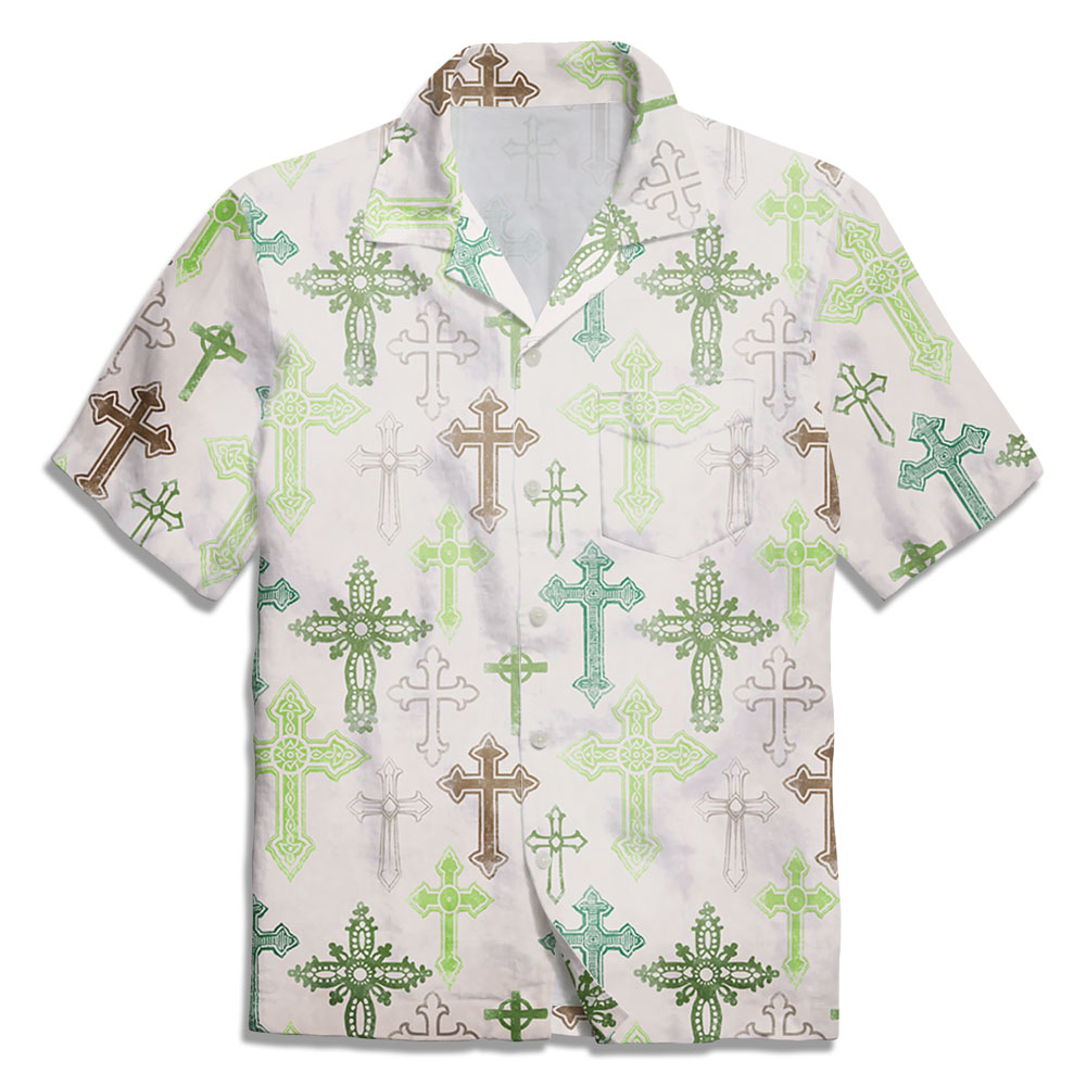 Vintage Green Cross  Christian Hawaiian Shirt