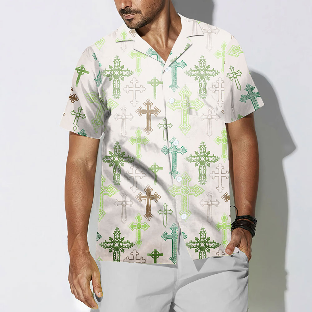 Vintage Green Cross  Christian Hawaiian Shirt