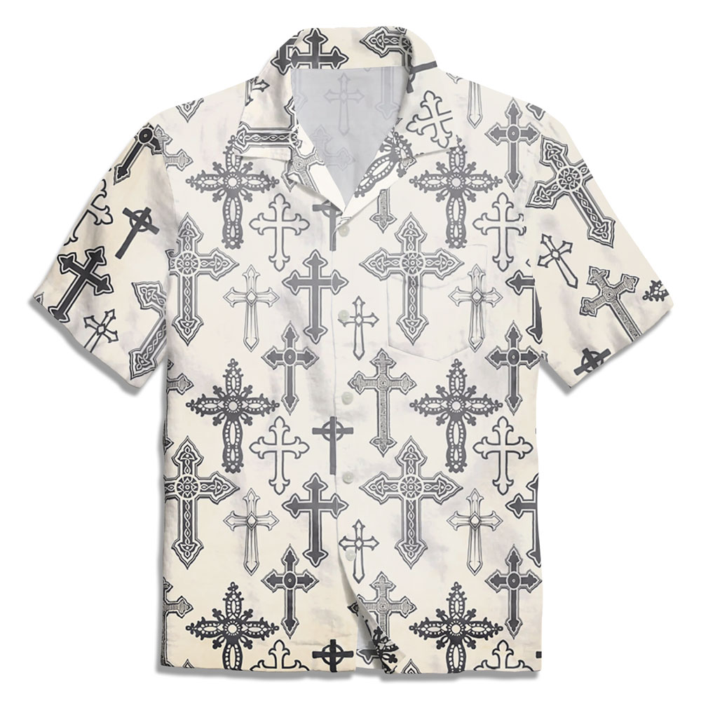 Vintage Kraft Paper  Color Cross Christian Hawaiian Shirt