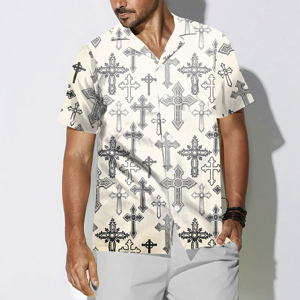 Vintage Kraft Paper  Color Cross Christian Hawaiian Shirt