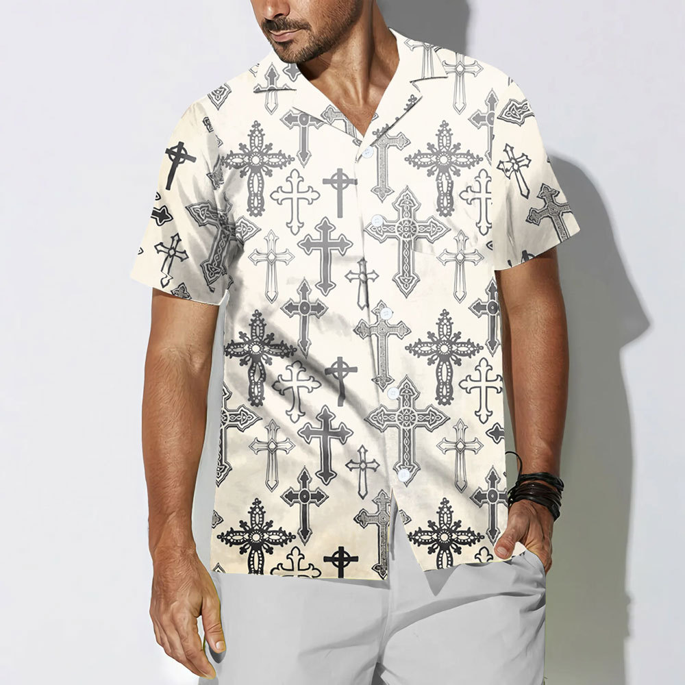 Vintage Kraft Paper  Color Cross Christian Hawaiian Shirt