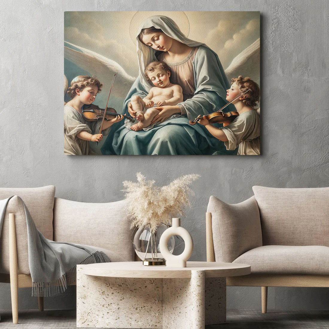 Virgin Mary With Kids Christian Canvas Wall Art
