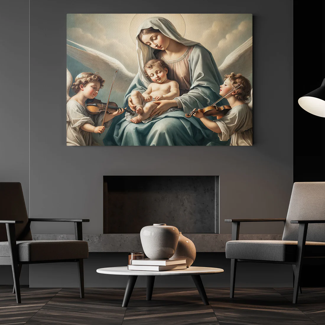 Virgin Mary With Kids Christian Canvas Wall Art