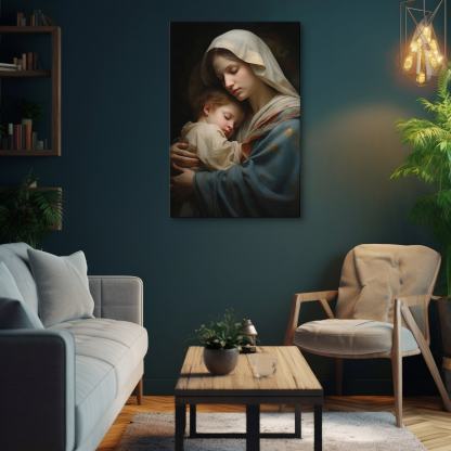 Virgin Mary And Jesus Christ Child Christian Canvas Wall Art
