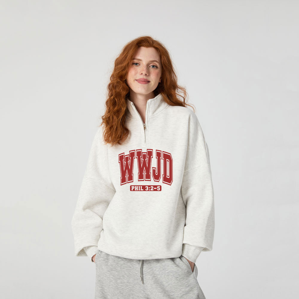WWJD Christian Half Zip Fleece Sweatshirt 