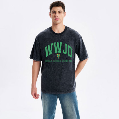 WWJD Guidingcross Christian Washed T-Shirt