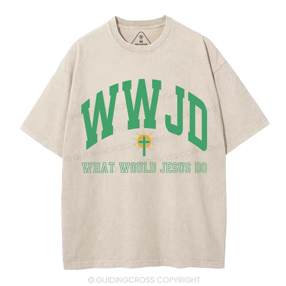 WWJD Guidingcross Christian Washed T-Shirt