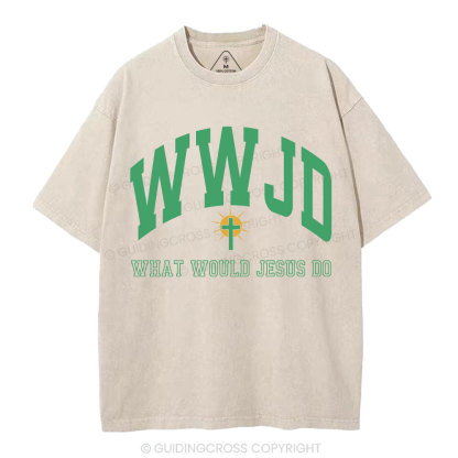 WWJD Guidingcross Christian Washed T-Shirt