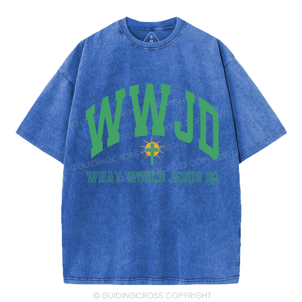 WWJD Guidingcross Christian Washed T-Shirt