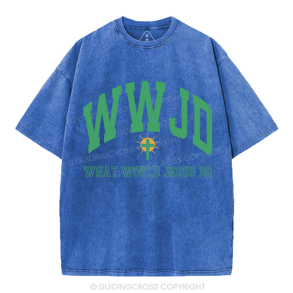 WWJD Guidingcross Christian Washed T-Shirt
