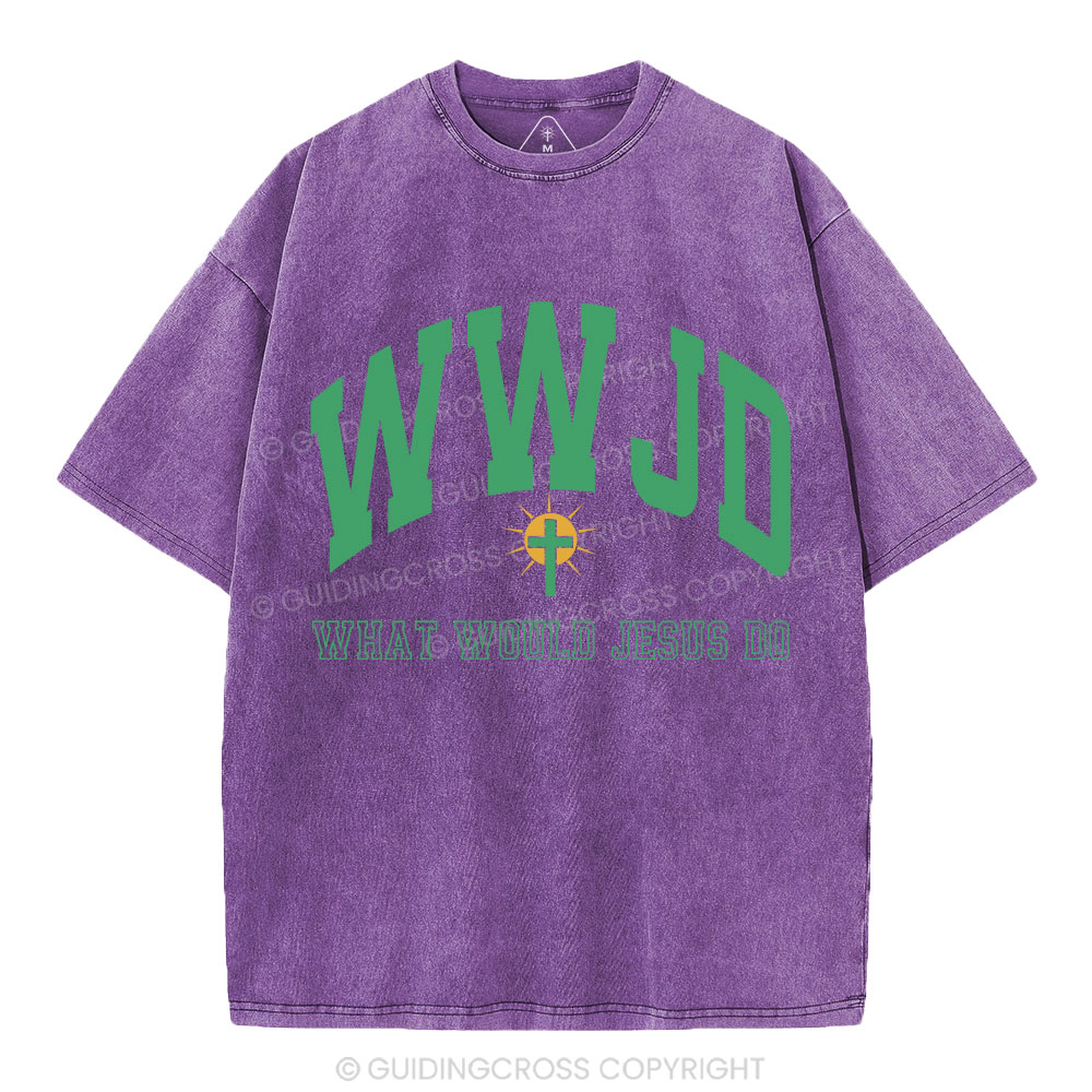 WWJD Guidingcross Christian Washed T-Shirt