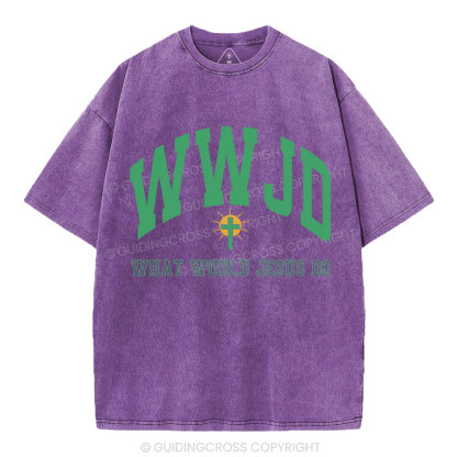 WWJD Guidingcross Christian Washed T-Shirt