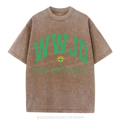 WWJD Guidingcross Christian Washed T-Shirt