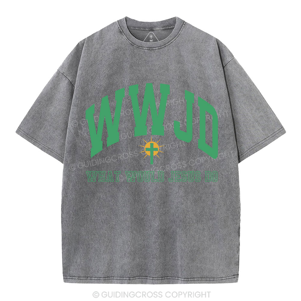 WWJD Guidingcross Christian Washed T-Shirt