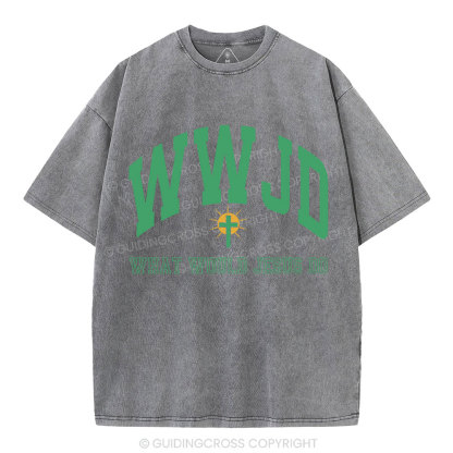 WWJD Guidingcross Christian Washed T-Shirt