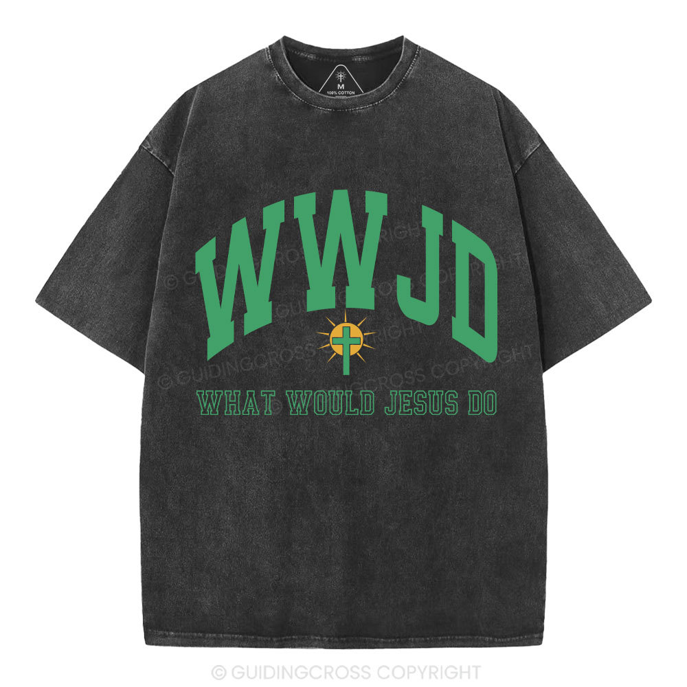 WWJD Guidingcross Christian Washed T-Shirt