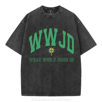 WWJD Guidingcross Christian Washed T-Shirt