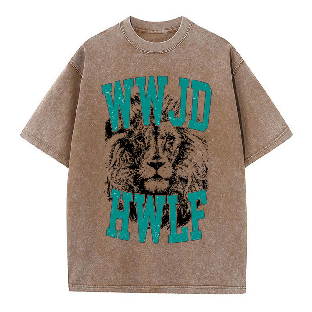 WWJD Lion Christian Washed T-Shirt