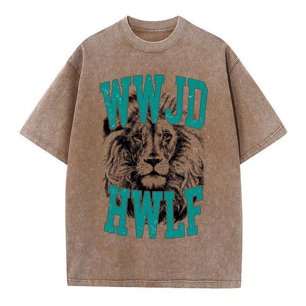 WWJD Lion Christian Washed T-Shirt
