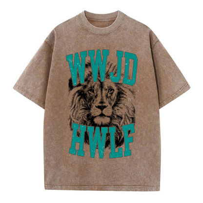 WWJD Lion Christian Washed T-Shirt