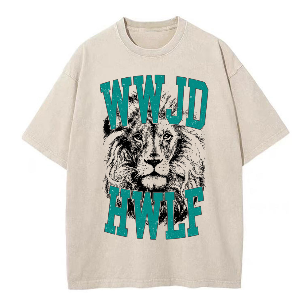 WWJD Lion Christian Washed T-Shirt
