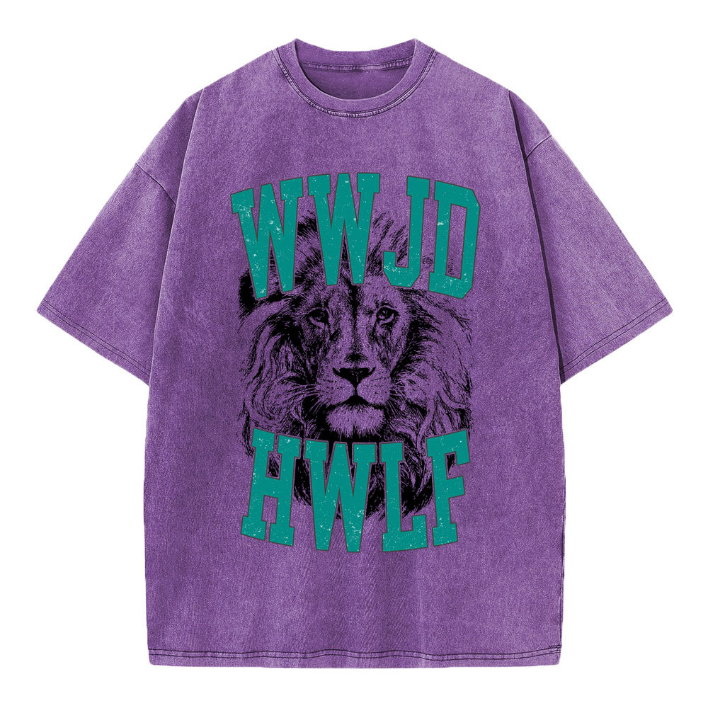 WWJD Lion Christian Washed T-Shirt