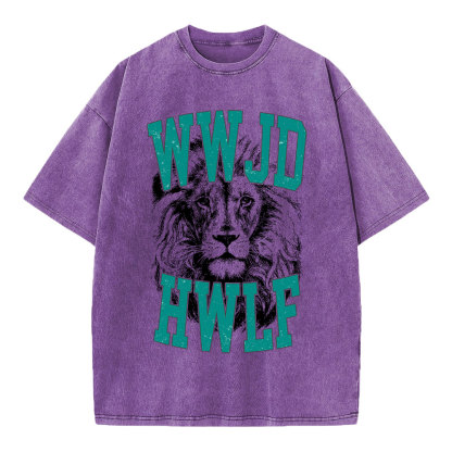 WWJD Lion Christian Washed T-Shirt