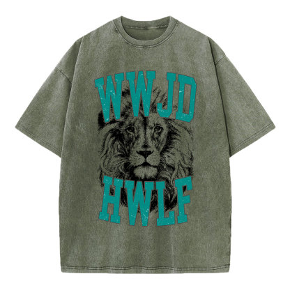 WWJD Lion Christian Washed T-Shirt