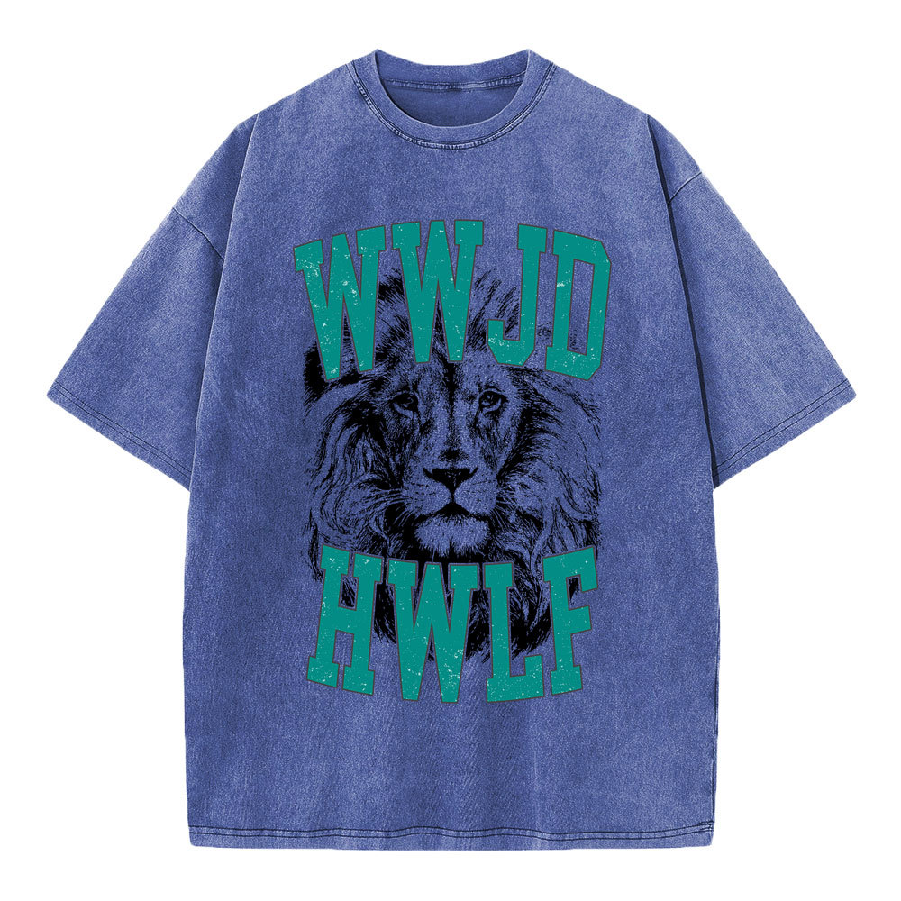 WWJD Lion Christian Washed T-Shirt