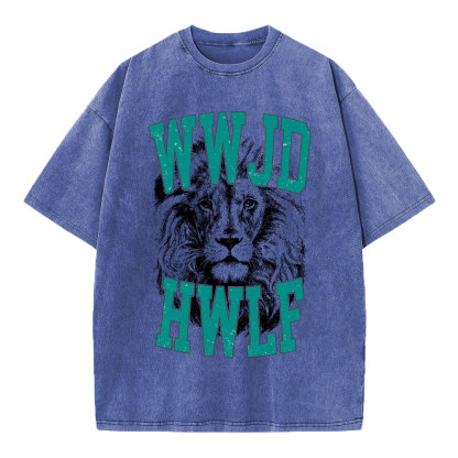 WWJD Lion Christian Washed T-Shirt