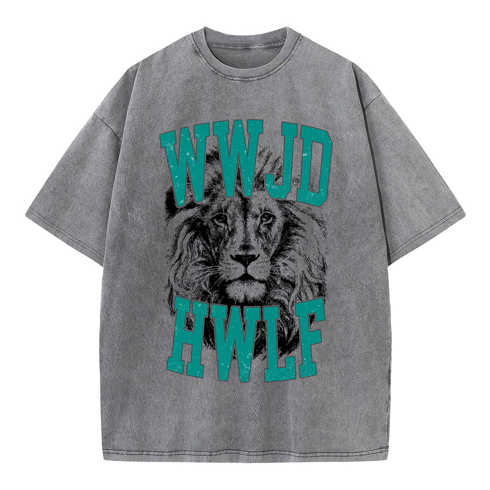 WWJD Lion Christian Washed T-Shirt