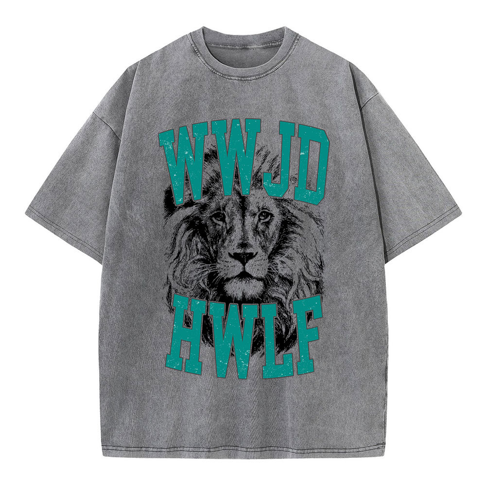 WWJD Lion Christian Washed T-Shirt