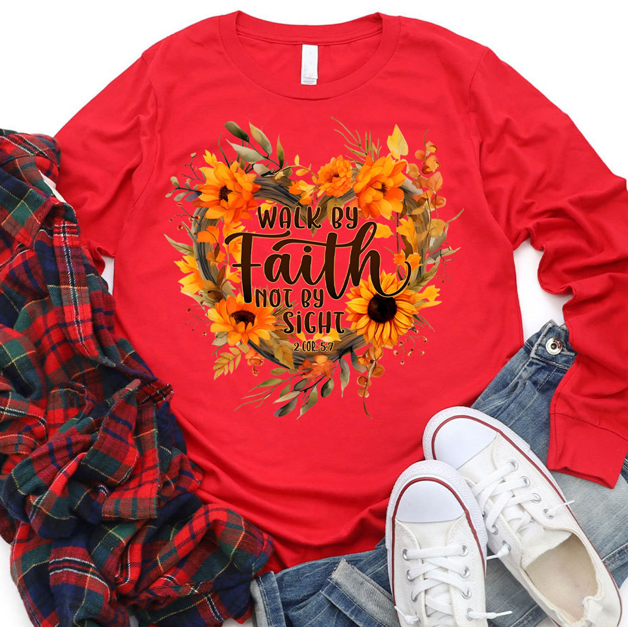 Walk By Faith Not By Sight Christian Long Sleeve T-Shirt