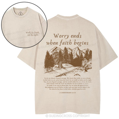 Walk By Faith Not By Sight Christian Washed T-Shirt