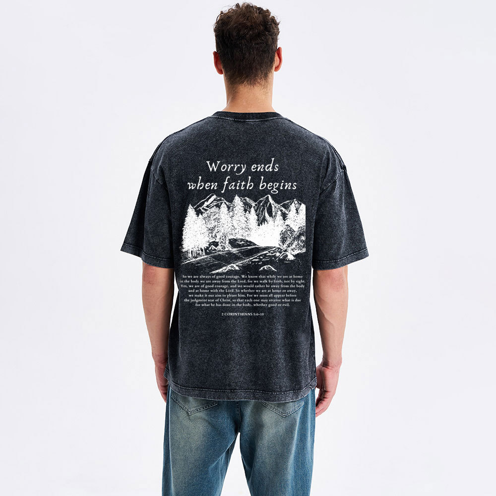 Walk By Faith Not By Sight Christian Washed T-Shirt
