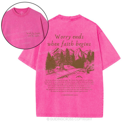 Walk By Faith Not By Sight Christian Washed T-Shirt