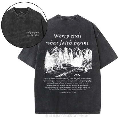 Walk By Faith Not By Sight Christian Washed T-Shirt