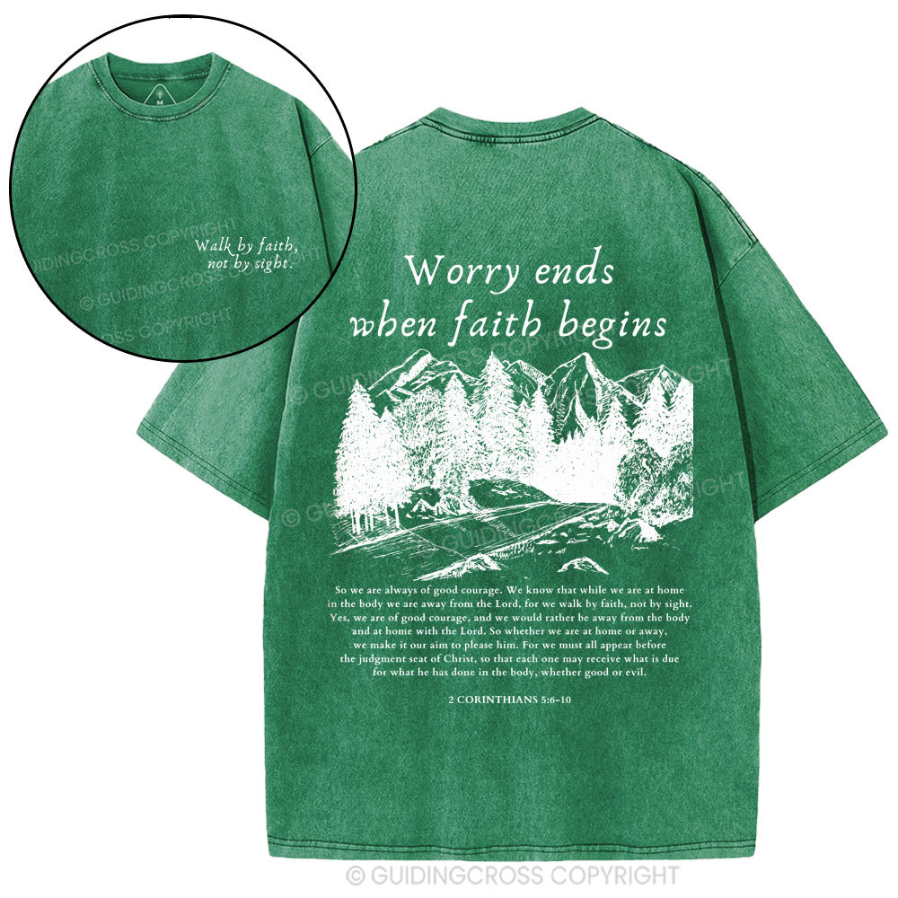 Walk By Faith Not By Sight Christian Washed T-Shirt