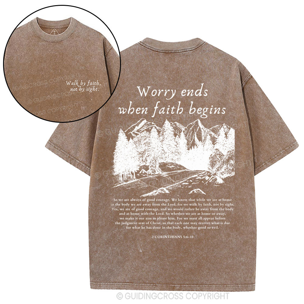 Walk By Faith Not By Sight Christian Washed T-Shirt