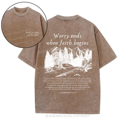 Walk By Faith Not By Sight Christian Washed T-Shirt
