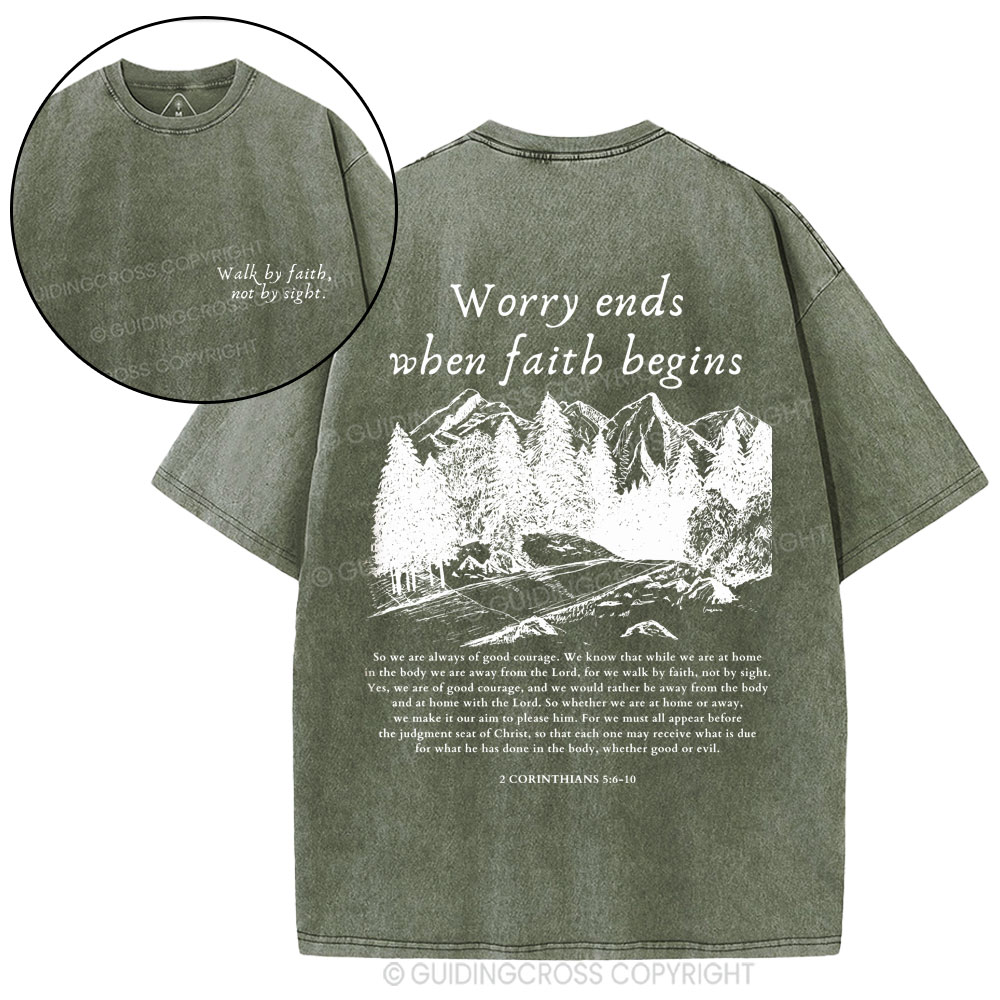 Walk By Faith Not By Sight Christian Washed T-Shirt