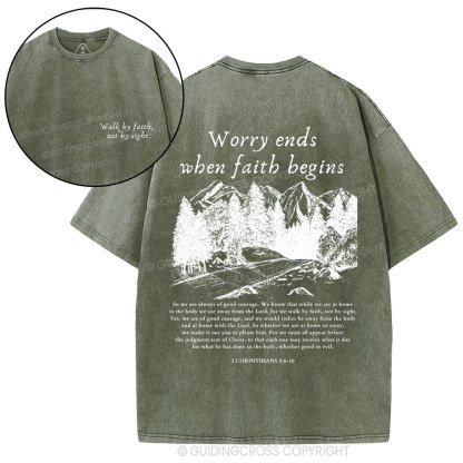 Walk By Faith Not By Sight Christian Washed T-Shirt