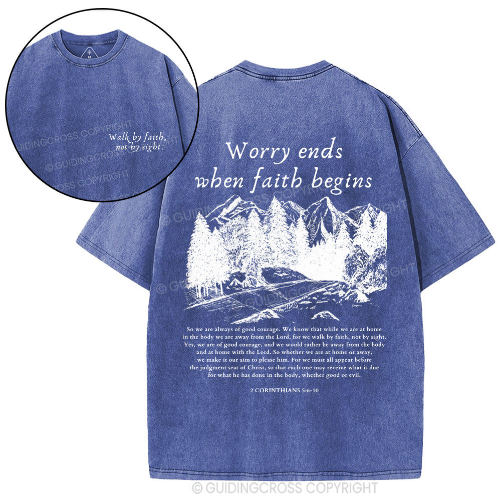 Walk By Faith Not By Sight Christian Washed T-Shirt