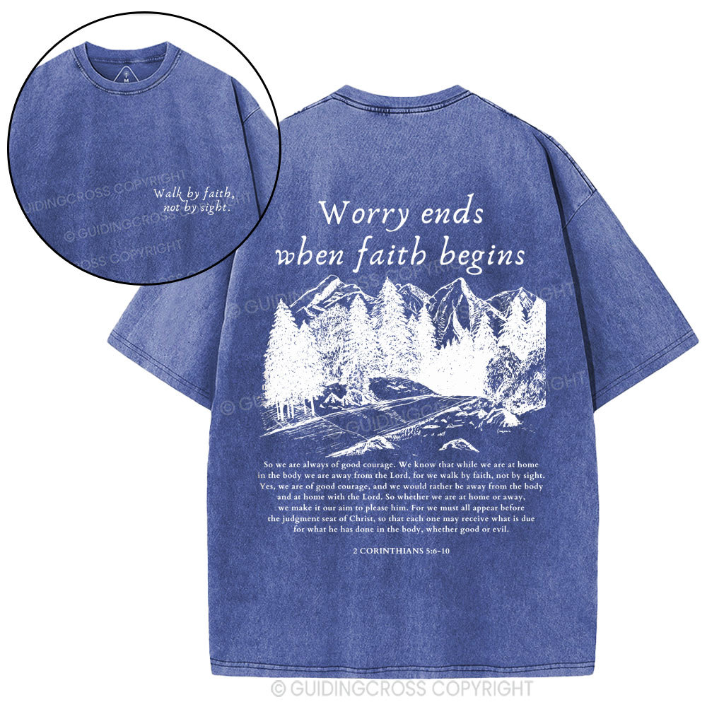 Walk By Faith Not By Sight Christian Washed T-Shirt