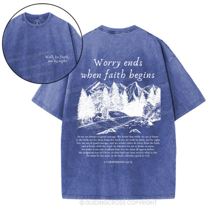 Walk By Faith Not By Sight Christian Washed T-Shirt